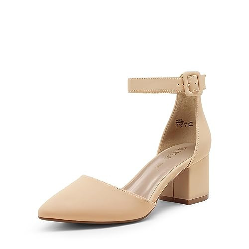 DREAM PAIRS ANNEE Pointed Toe Low Chunky Heels Pump Shoes,Size 8.5,Nude/Nubuck,ANNEE | Amazon (US)