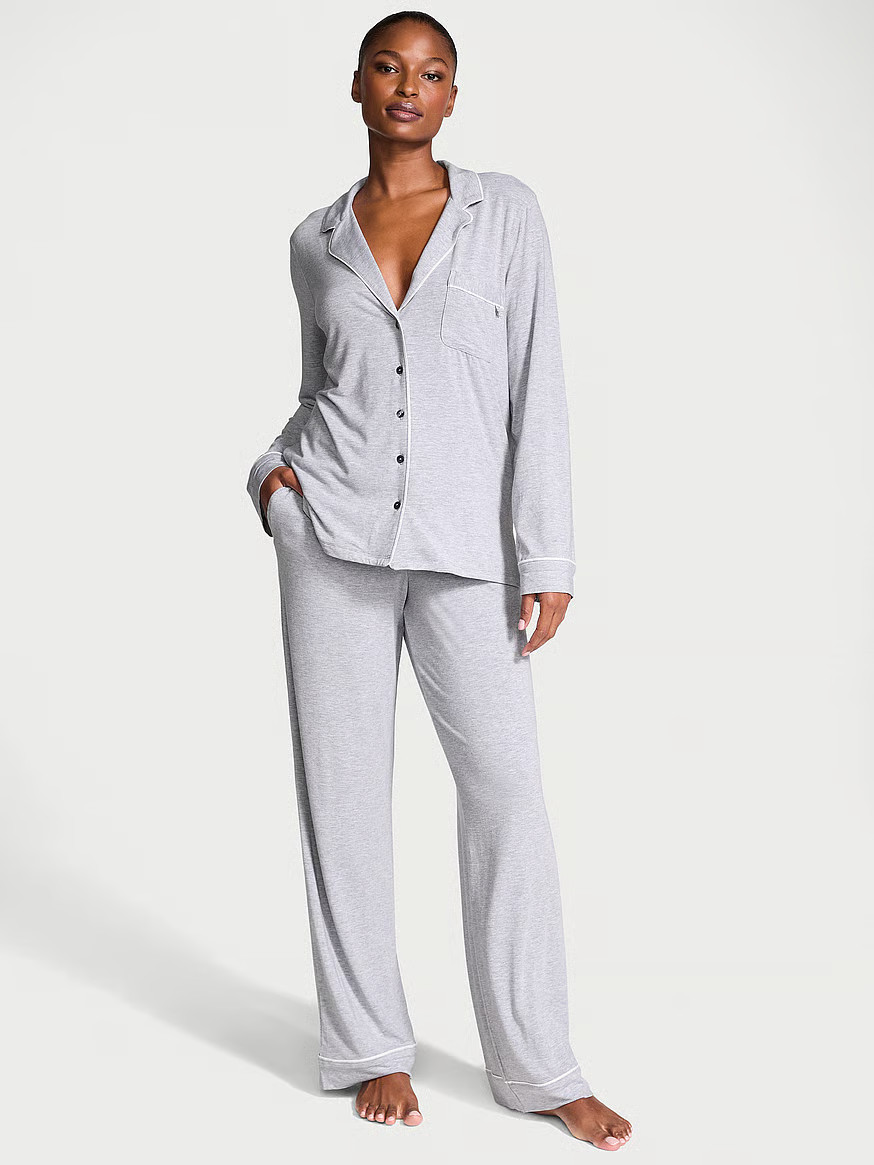 Buy Modal Soft Long Pajama Set, Pretty Blossom Iconic Stripe - Order Pajamas Sets online - Victor... | Victoria's Secret (US / CA )