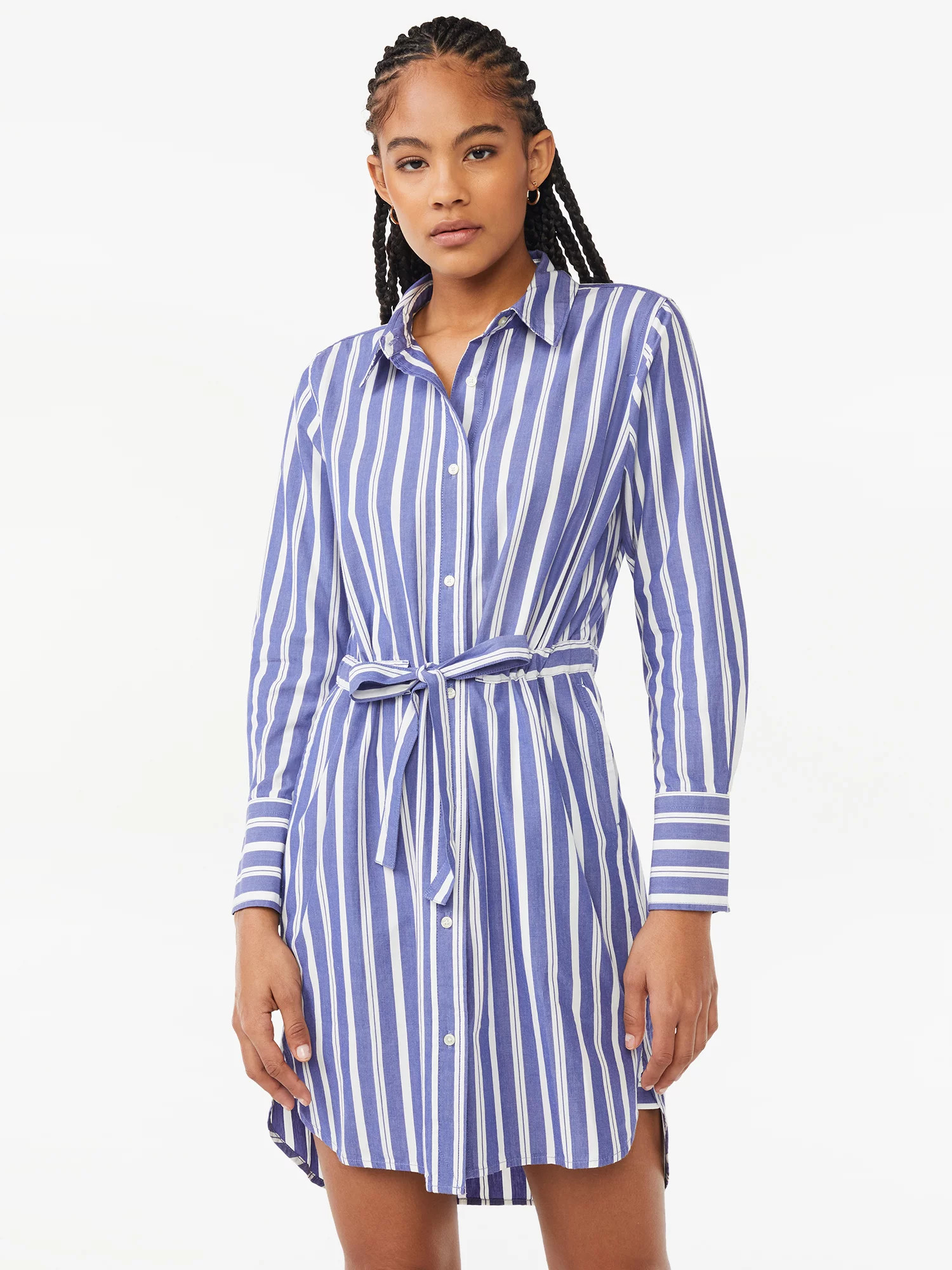Free Assembly Women's Cinched Waist Mini Shirt Dress with Long Sleeves | Walmart (US)
