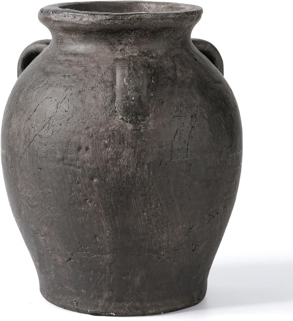 Handmade Black Ceramic Vases 9.5” Matte Antique Decorative Vase with 3-Ear Design Modern Rustic... | Amazon (US)