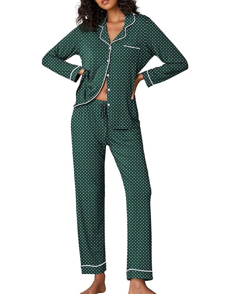 Ekouaer Pajamas Women's Long Sleeve Sleepwear Soft Button Down Loungewear Pjs Lounge Set Nightwea... | Amazon (US)