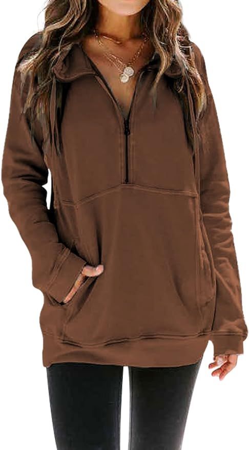 Ladmous Women’s Casual Long Sleeve Half Zip Sweatshirt Lapel Drawstring Oversized Pullover Tops... | Amazon (US)