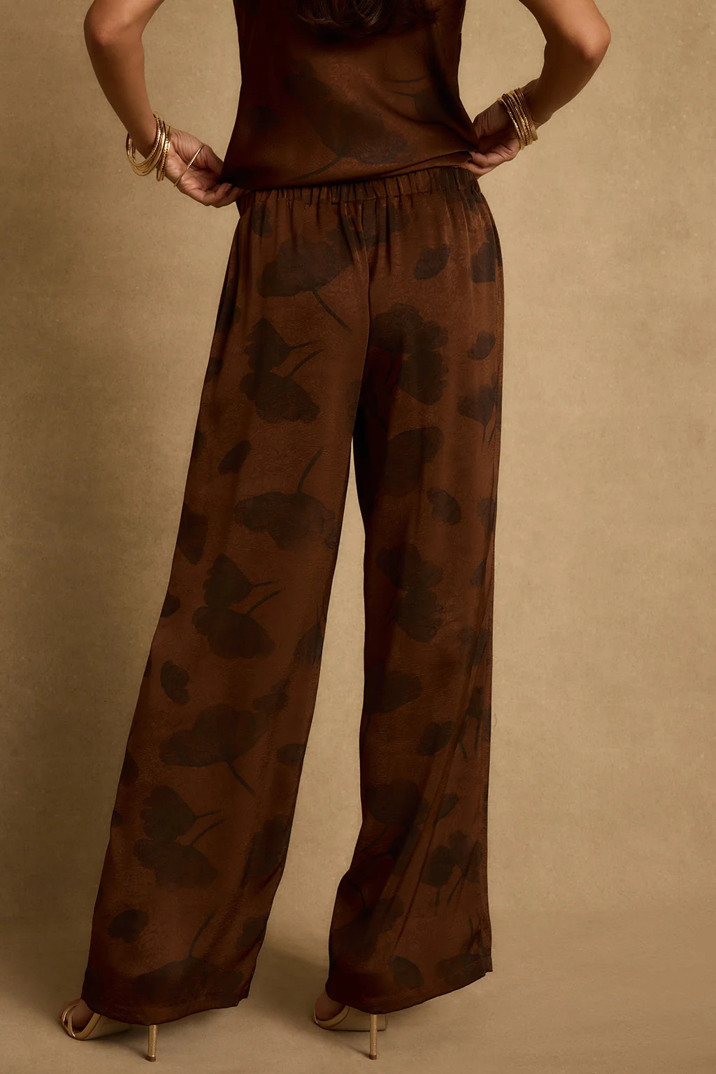 Yasmine Espresso Floral Satin Pants | 12th Tribe | 12th Tribe