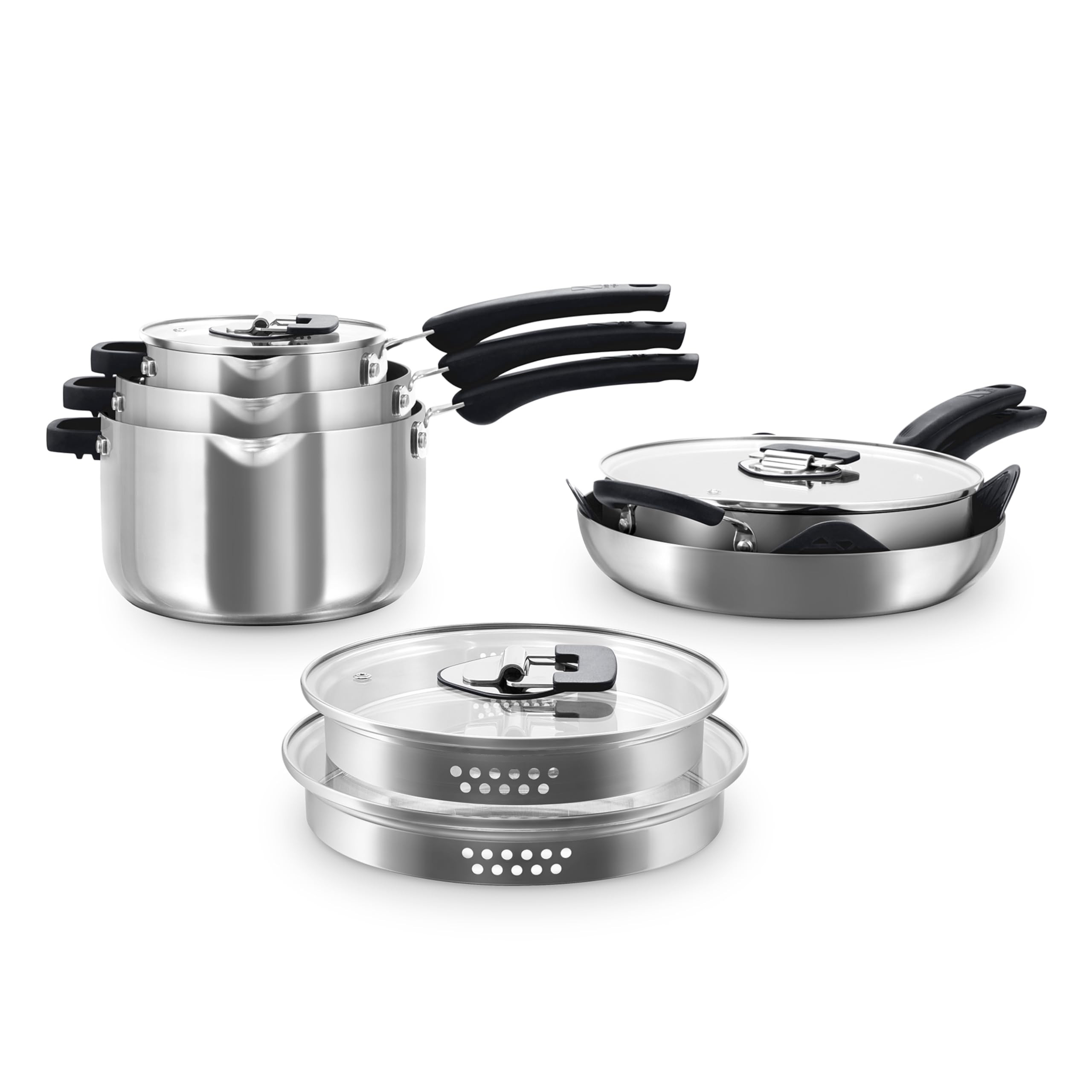 Zakarian by Dash TruPro™ 10 Piece Nonstick Stainless Steel Cookware Set with Straining Lids- Bl... | Amazon (US)