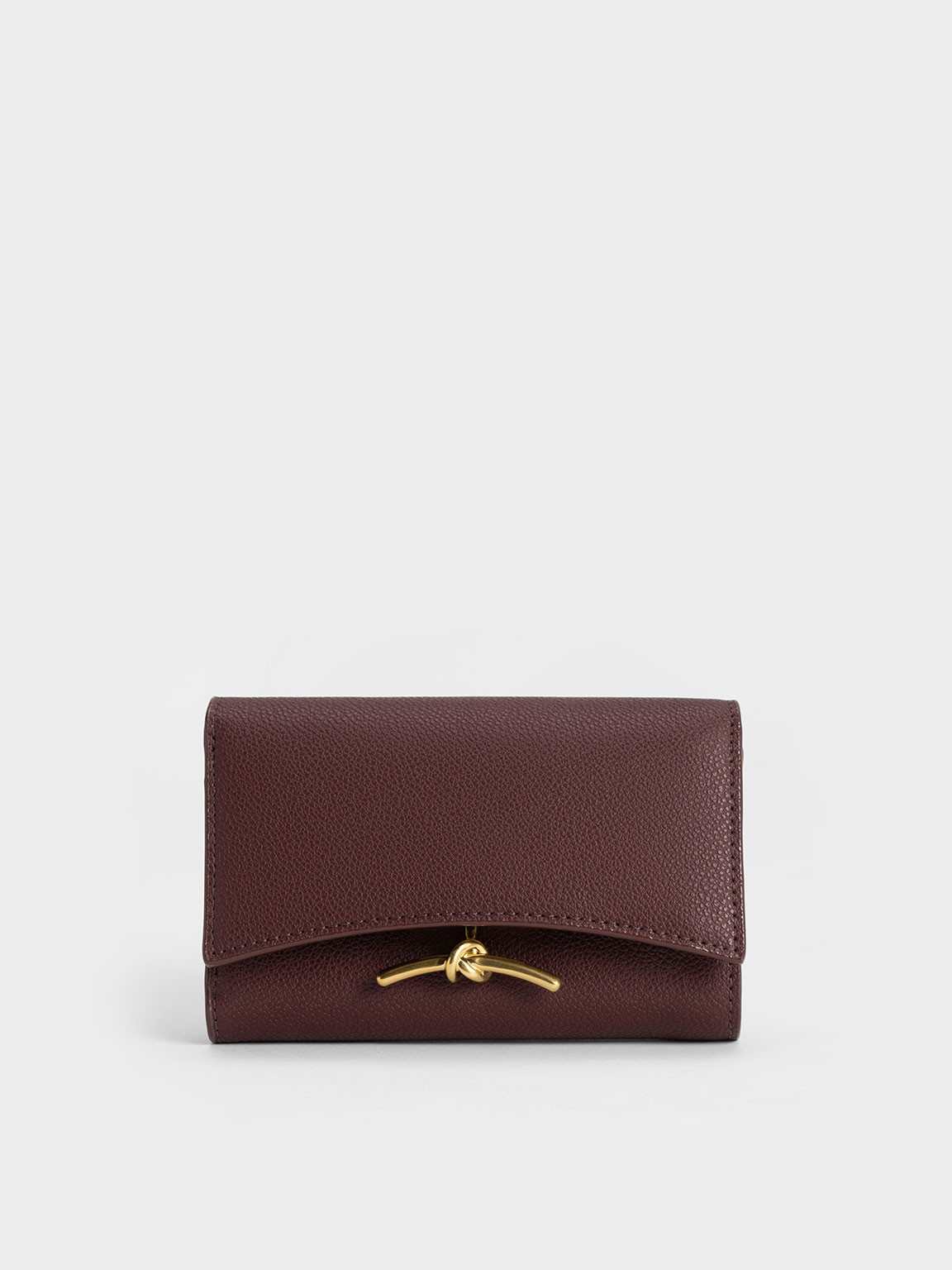 Dark Chocolate Huxley Metallic Accent Front Flap Wallet | CHARLES & KEITH UK | Charles & Keith UK