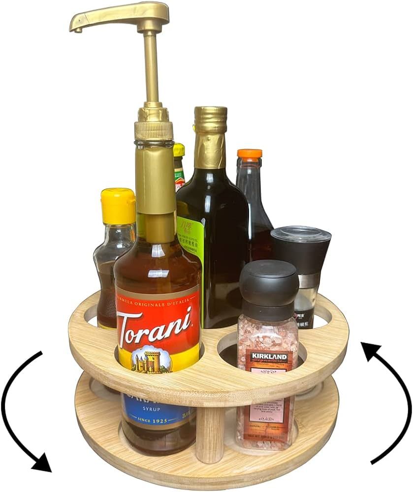 Coffee Syrup Rack丨7 Bottles Capacity Coffee Syrup Organizer丨Bamboo Lazy Susan Suitable For Ma... | Amazon (US)