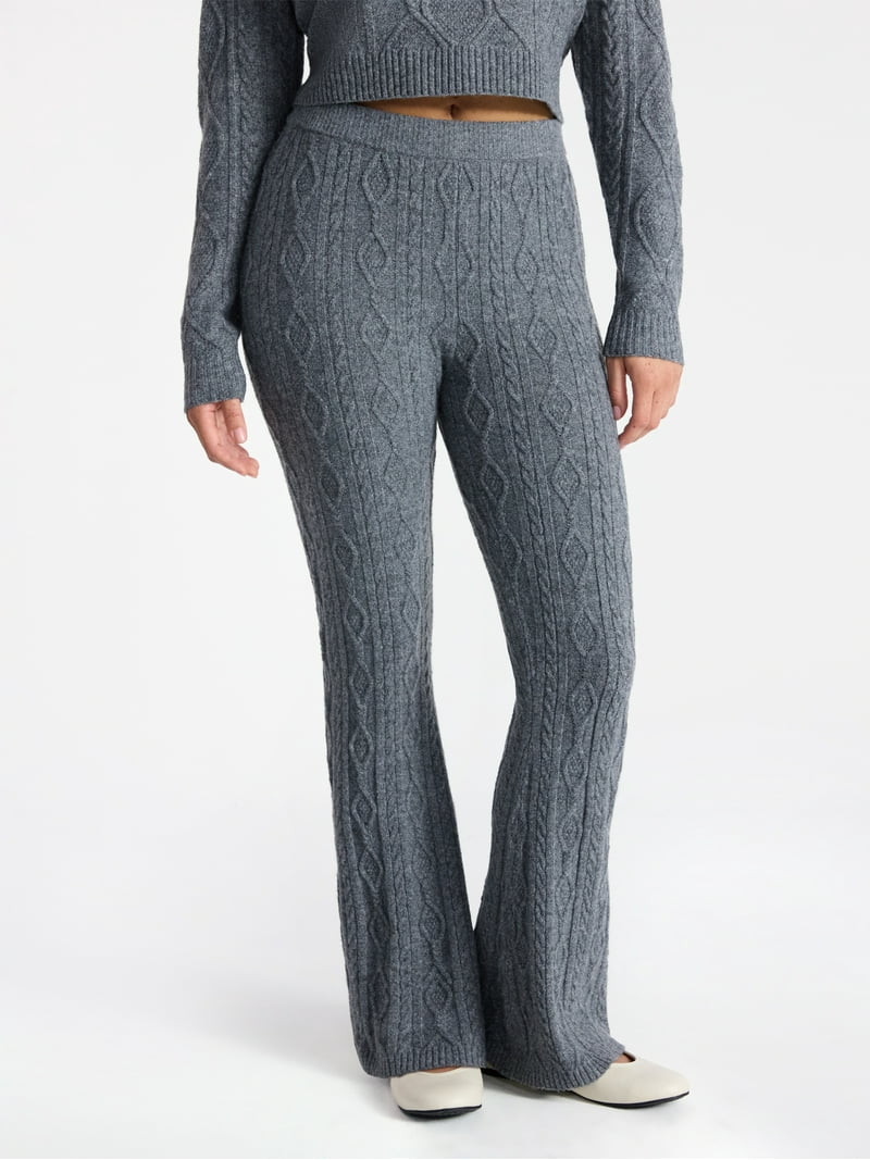 No Boundaries Cable Knit Flare Sweater Pants, 29.5'' Inseam, Women's | Walmart (US)