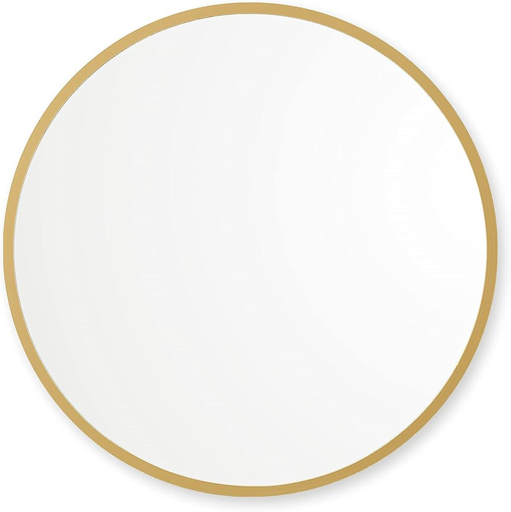 Better Bevel 36” x 36” Matte Gold Rubber Framed Mirror | Round Bathroom Wall Mirror | Amazon (US)