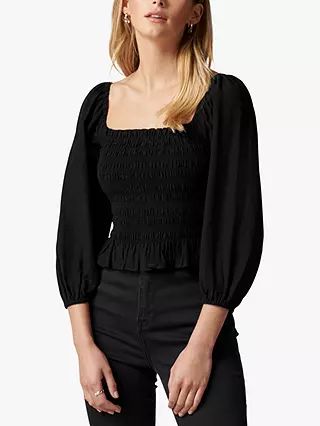 Forever New Kiki Shirred Babydoll Top, Black | John Lewis (UK)