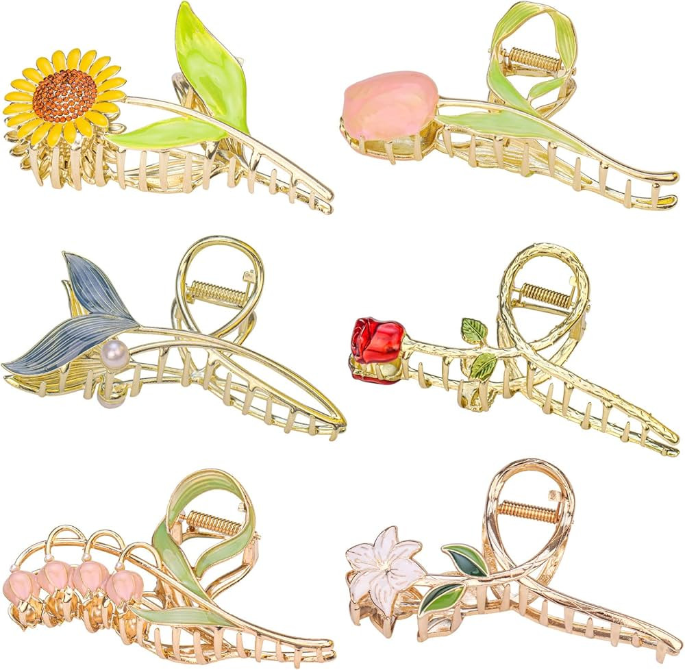 6 Pcs Flower Metal Hair Claw Clips Large Tulip Nonslip Hair Barrettes Strong Hold Hair Clamps Fas... | Amazon (US)