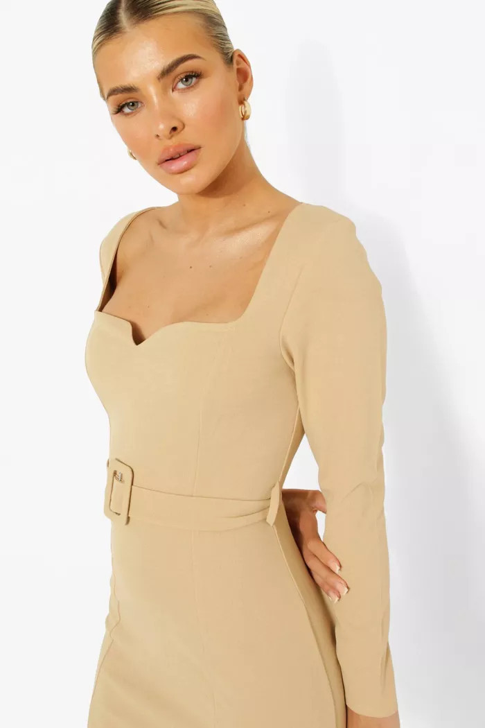 Sweetheart Neck Belted Side Split Midi Dress | Boohoo.com (US & CA)