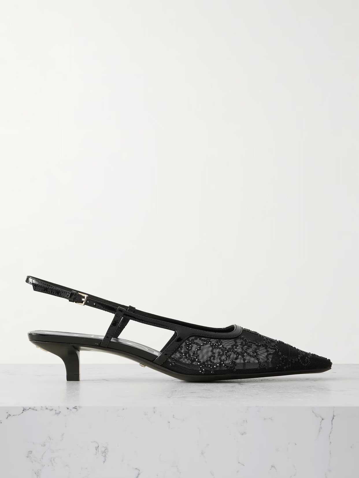 Gucci - Demi Patent Leather-trimmed Crystal-embellished Mesh Slingback Pumps - Black | NET-A-PORTER (UK & EU)