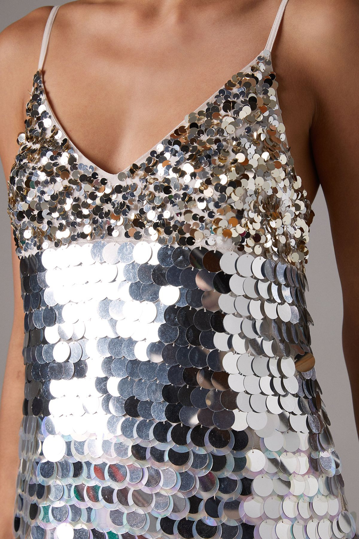 Coast Disc Sequin Cami Mini Dress Silver | PrettyLittleThing UK