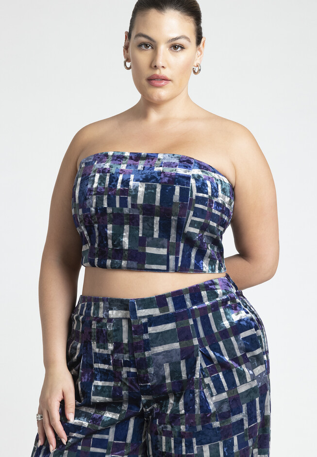 Printed Velvet Strapless Top | Eloquii
