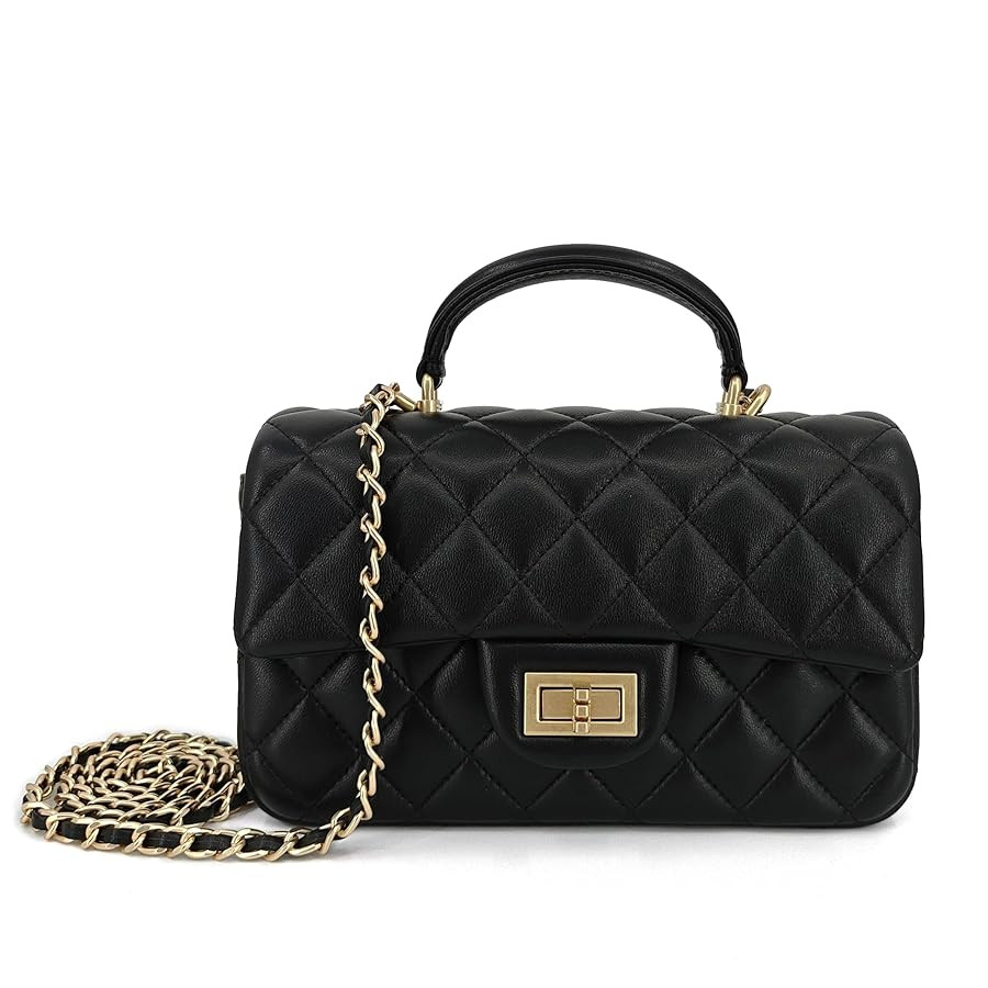 Small Quilted Crossbody Bags for Women, Genuine Leather Shoulder Bag w/Gold Chain Strap, Soft Min... | Amazon (US)