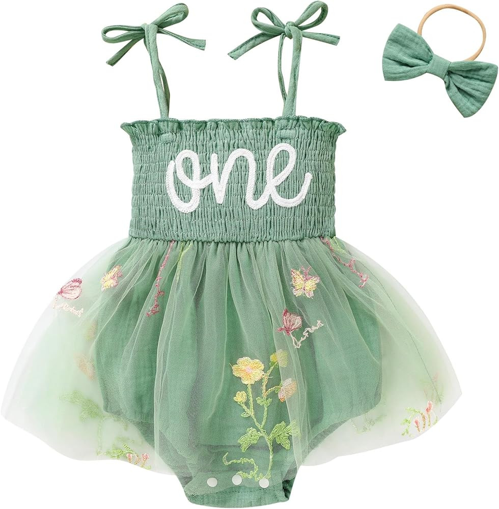 TITKKOP Baby Girl 1st Birthday Clothes One Year Old Tulle Romper Sleeveless Bodysuit Cake Smash O... | Amazon (US)