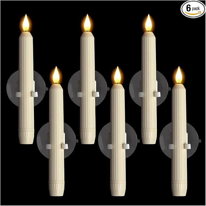 YTCPMHEA Cordless 6 PCS Window Flameless LED Taper Candles with Dusk to Dawn Timer Electric LED C... | Amazon (US)