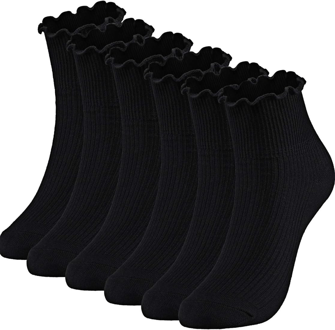 Women Ankle Socks Lace Ruffle Socks Solid Lettuce Edge Knit Socks, 6 Pair | Amazon (US)