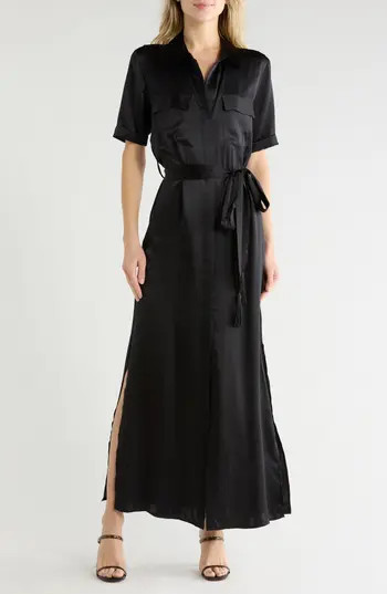 L'AGENCE Klement Silk Shirtdress in Black at Nordstrom Rack, Size X-Small | Nordstrom Rack