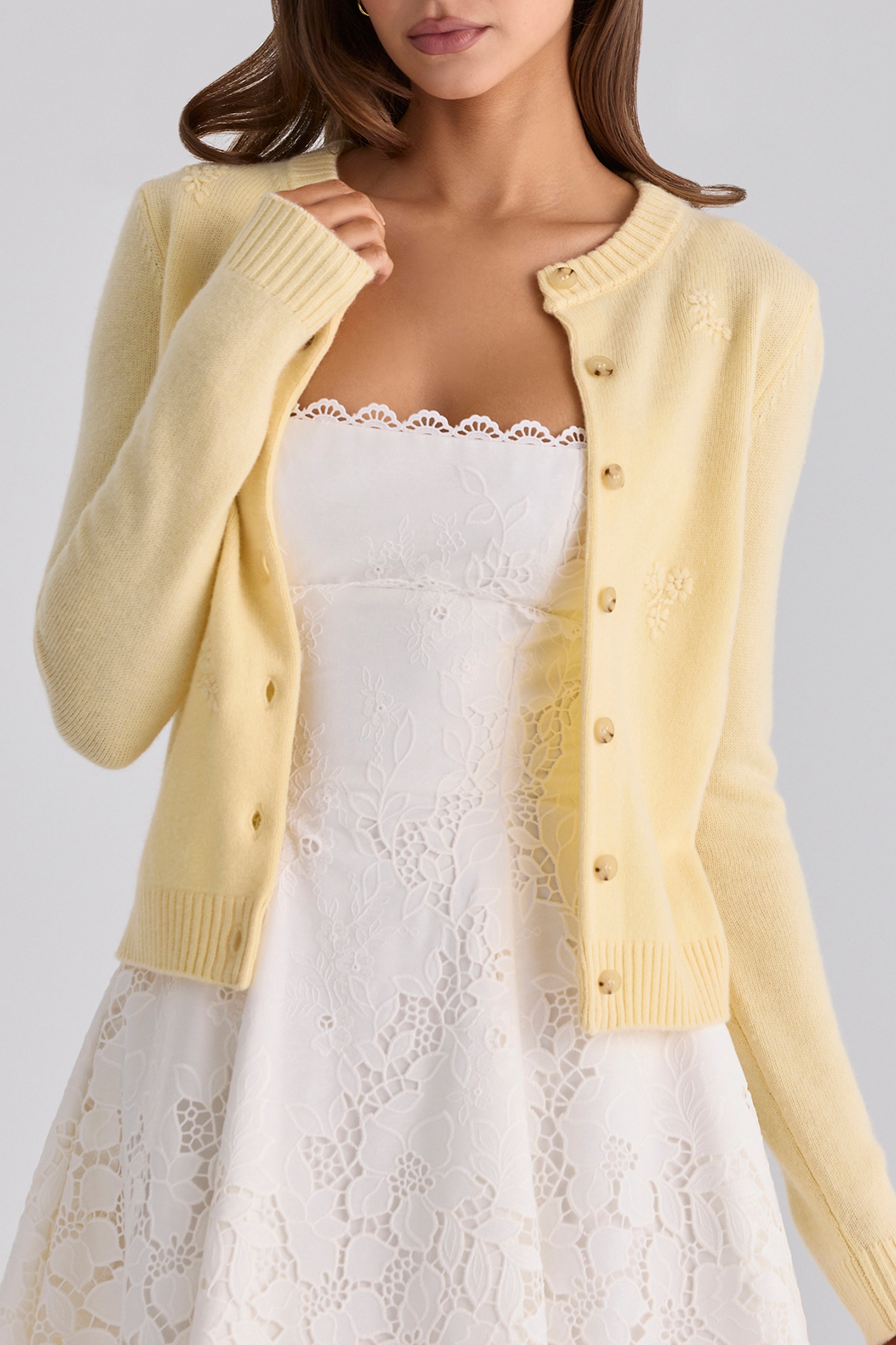 lemon wool + cashmere floral embroidered cardigan | House of CB