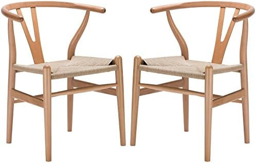 Poly and Bark Weave Modern Wooden Mid-Century Dining Chair, Hemp Seat, Natural (Set of 2) | Amazon (US)