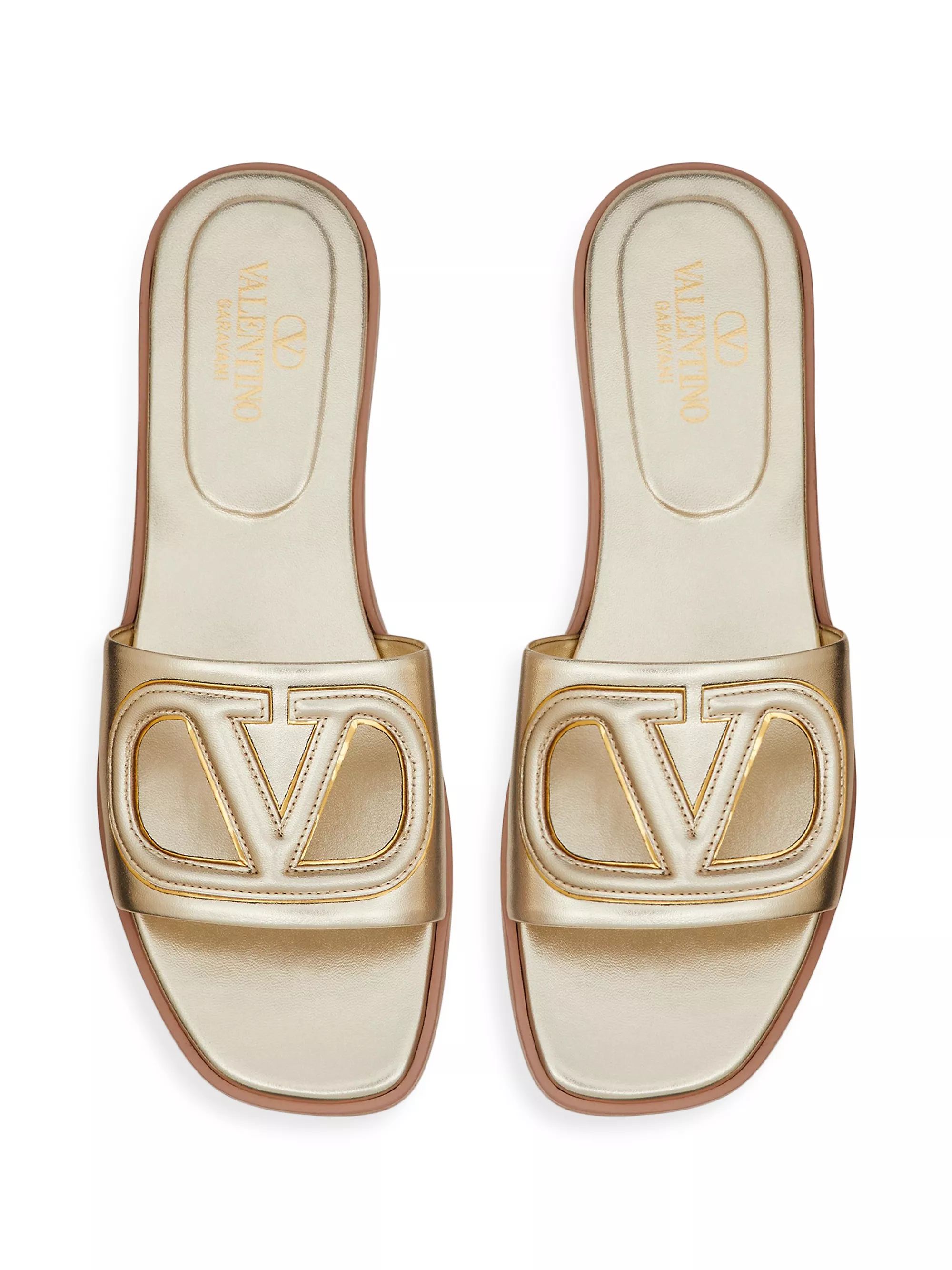 Vlogo Cut-Out Laminated Nappa Leather Slide Sandals | Saks Fifth Avenue