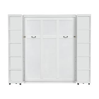 White MDF+LVL Frame Queen Murphy Bed with Storage Doors and Hydraulic Lift System durable construction | The Home Depot