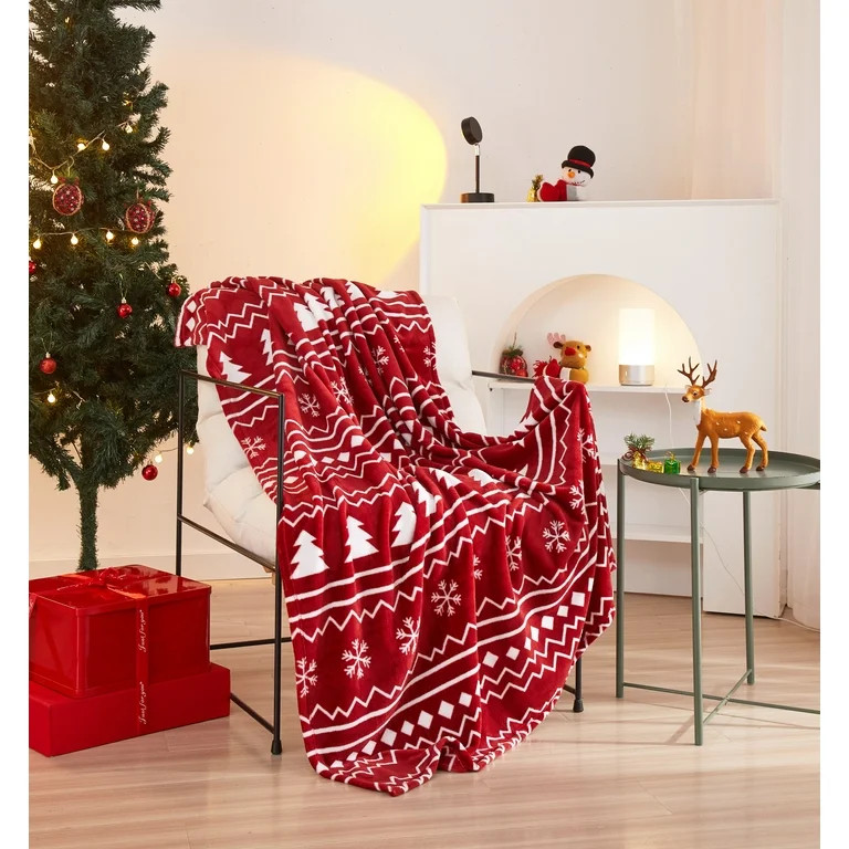 Holiday Time 50"x60" Red Classic Christmas Rolled Plush Throw, All Ages | Walmart (US)