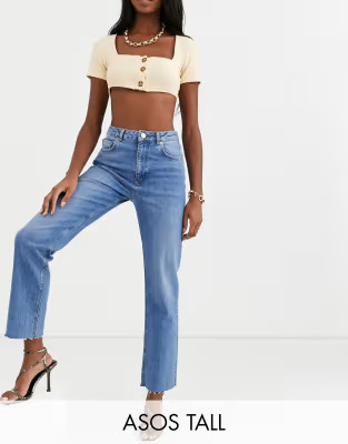 ASOS DESIGN Tall High rise 'effortless' kick flare jeans in mid vintage wash | ASOS US