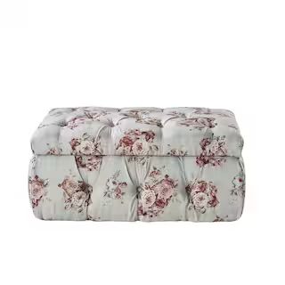 Jahlil Manor Floral Ottoman Upholstered Linen 36.4 L x 25 W x 17 H | The Home Depot