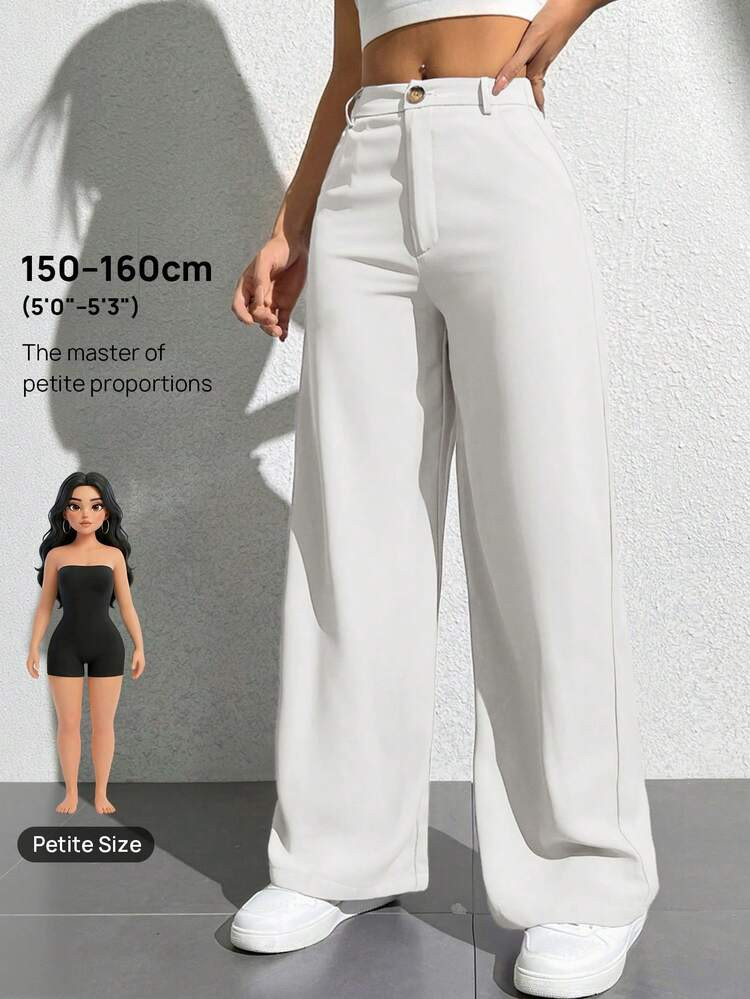 SHEIN PETITE Women's Solid Color Pockets Wide Leg Loose Casual Pants | SHEIN