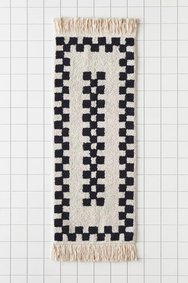 Checkerboard Border Runner Bath Mat | Urban Outfitters (US and RoW)