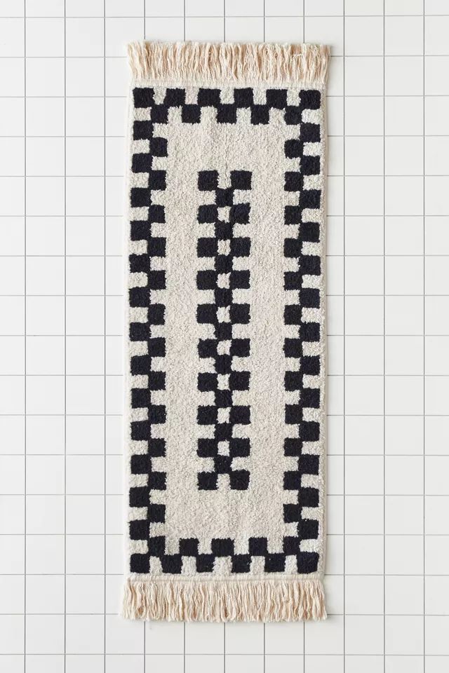 Checkerboard Border Runner Bath Mat | Urban Outfitters (US and RoW)