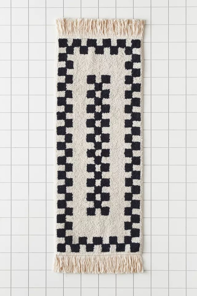 Checkerboard Border Runner Bath Mat | Urban Outfitters (US and RoW)