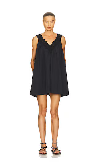 Mini Dress With Lace in Tech Poplin in Black | Revolve Clothing (Global)