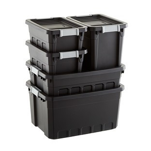 Sterilite Black Stacker Totes Cases of 6 | The Container Store
