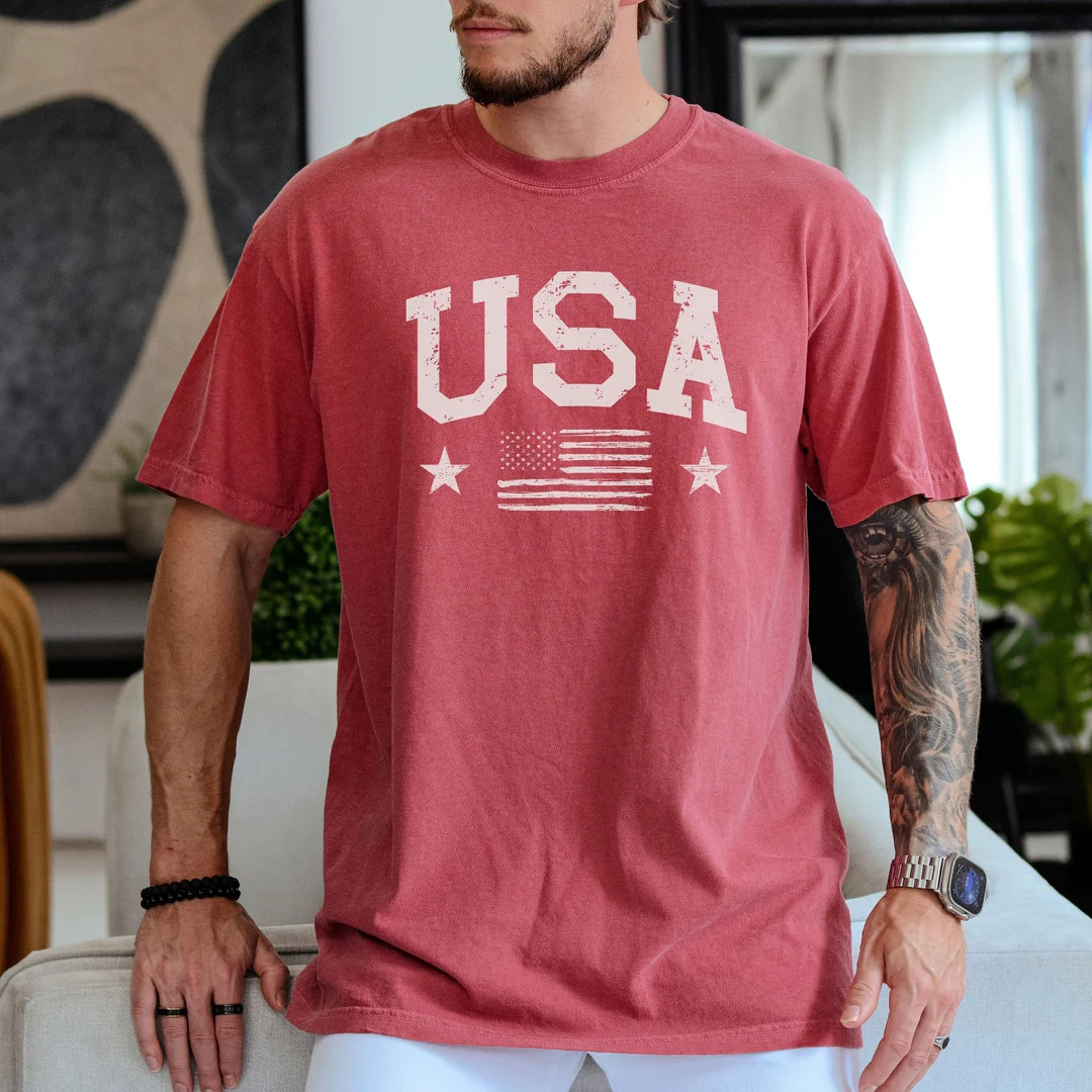 Men's USA Comfort Colors Shirt, 4th of July Tee, Fourth of July Shirt, Big USA Tshirt, Men's Amer... | Etsy (US)