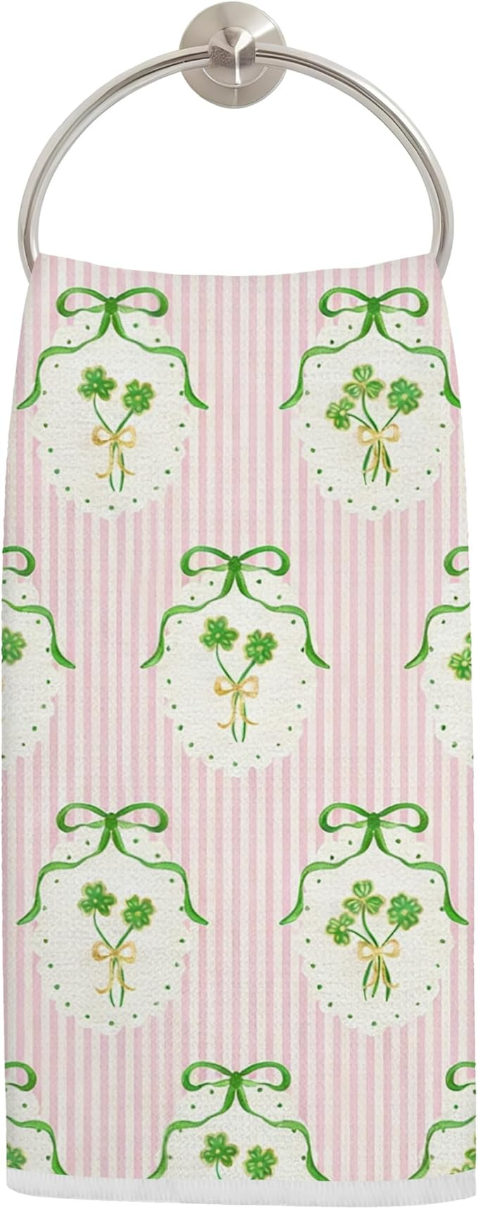 Coquette Bow St. Patrick's Day Kitchen Towels, Pink Striped Irish Shamrock Hand Towels for Bathro... | Amazon (US)