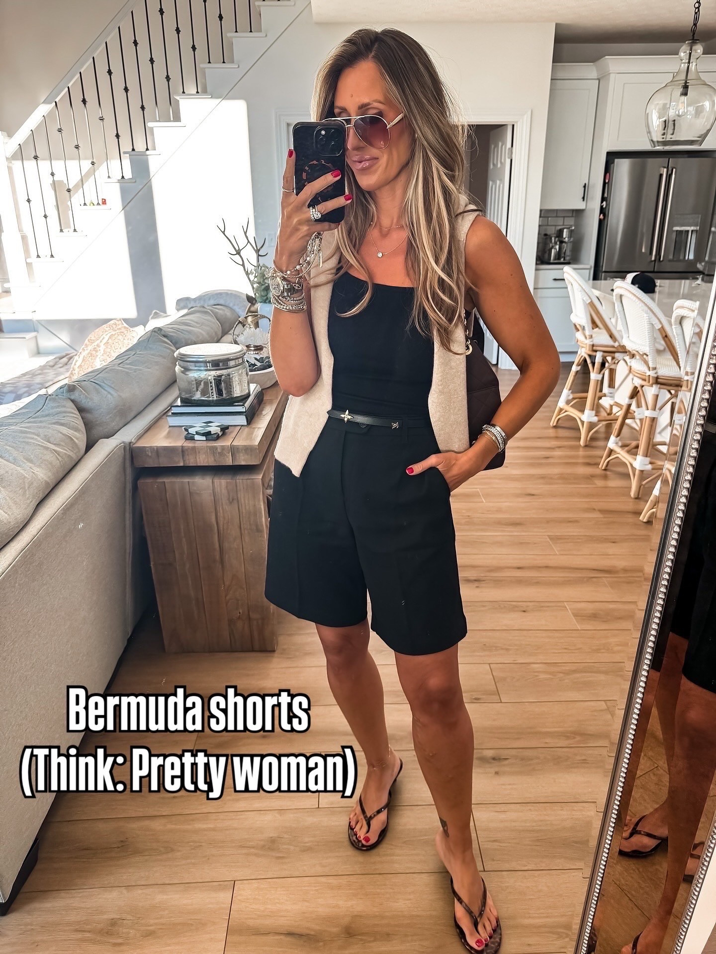 Bermuda shorts but make it chic. This is such an easy, elevated way to wear them, fitted tank, tailored shorts, and a lightweight layer to pull it all together. It feels polished without trying too hard and works for everything from errands to lunch

bermuda shorts outfit, elevated casual, summer outfit ideas, chic everyday style, polished casual look, themominstyle 

#LTKOver40 #LTKSeasonal #LTKootd