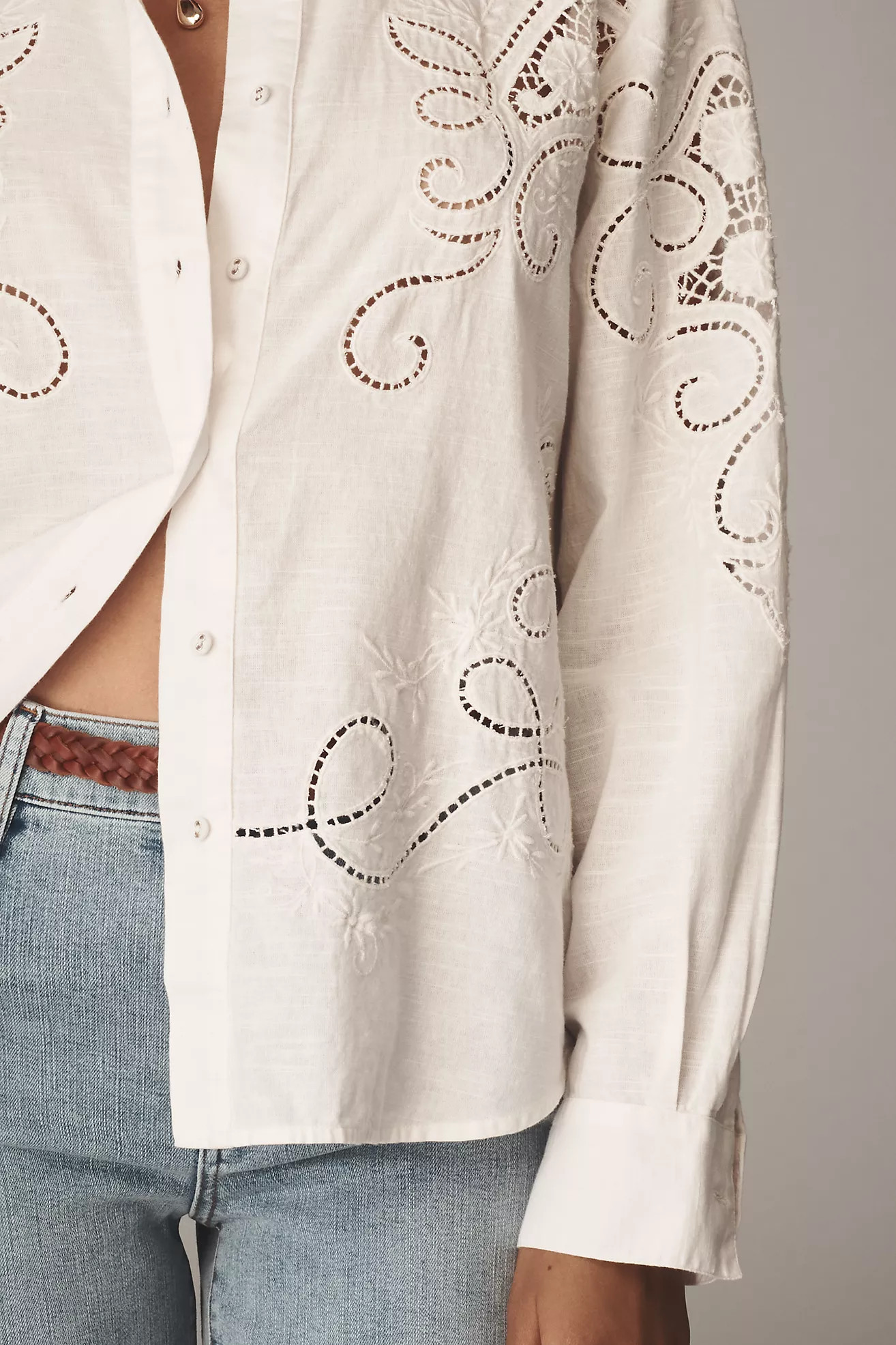 By Anthropologie Long-Sleeve Cutwork Buttondown Shirt | Anthropologie (US)