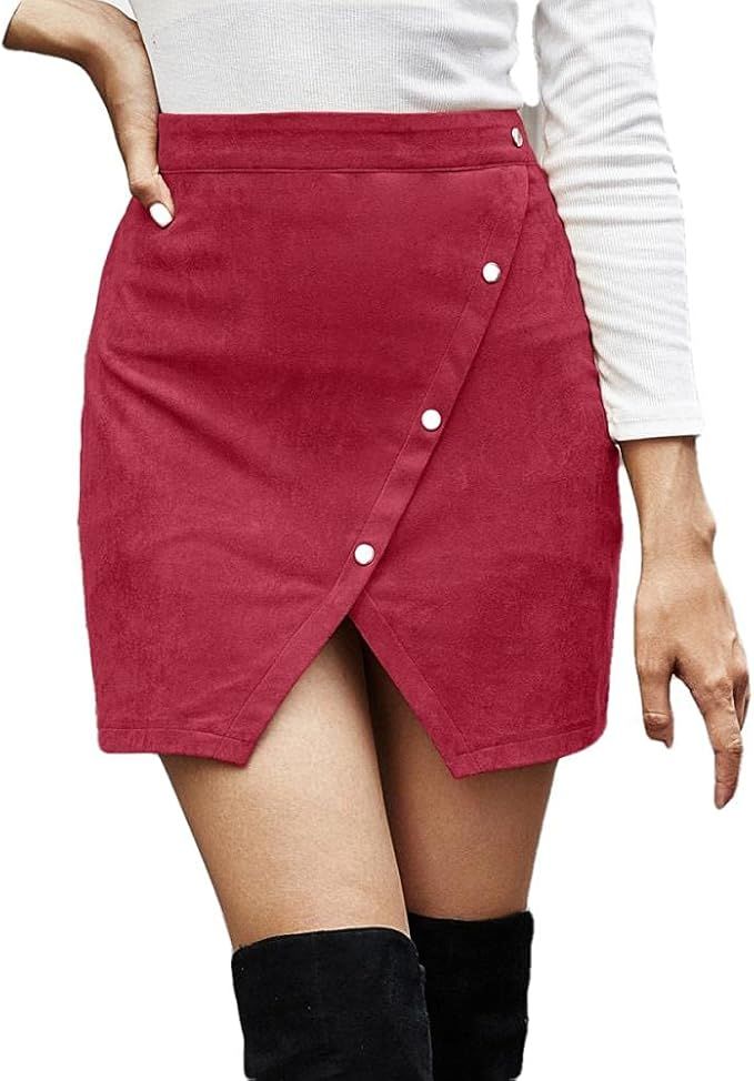 Short Skirts for Teen Girls Women's Irregular Button High Waist Skirt Fall/Winter | Amazon (US)