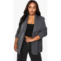 boohoo Women's Plus Woven Double Breasted Oversized Blazer in Grey | Size: 18 | Denim | boohoo (US & Canada)
