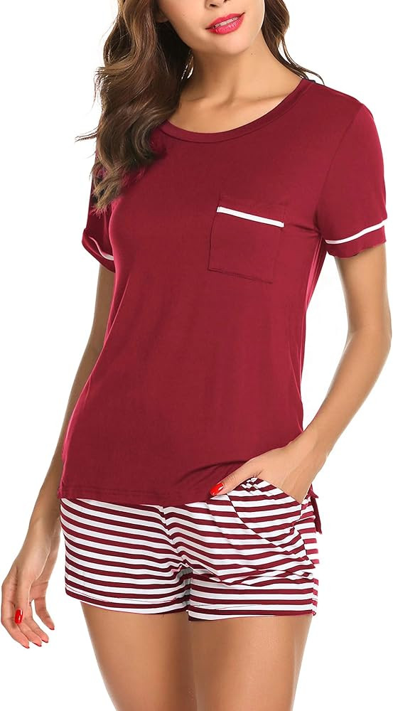 Womens Pajama Set Striped Short Sleeve Sleepwear Pjs Sets(S-XXL) | Amazon (US)