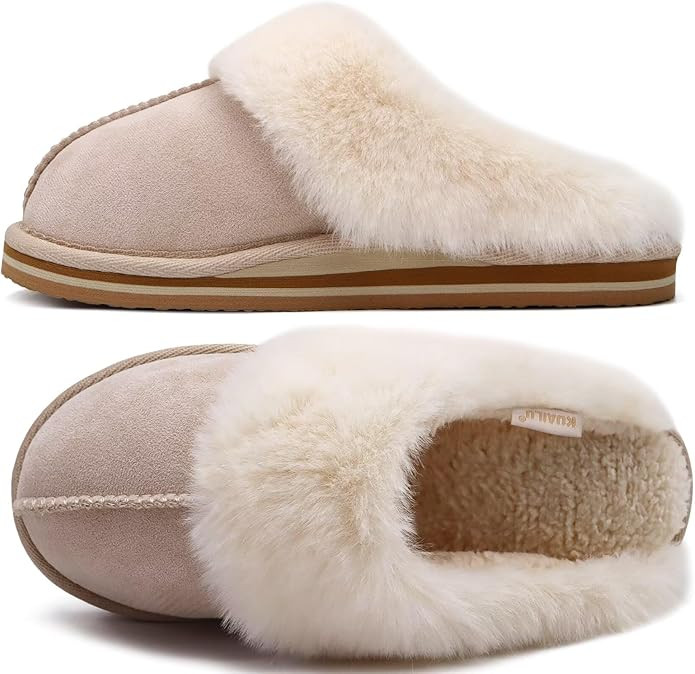KuaiLu Womens Fluff Dual Memory Foam Slippers Ladies Cozy Arch Support Warm Scuff Slippers Slip o... | Amazon (US)