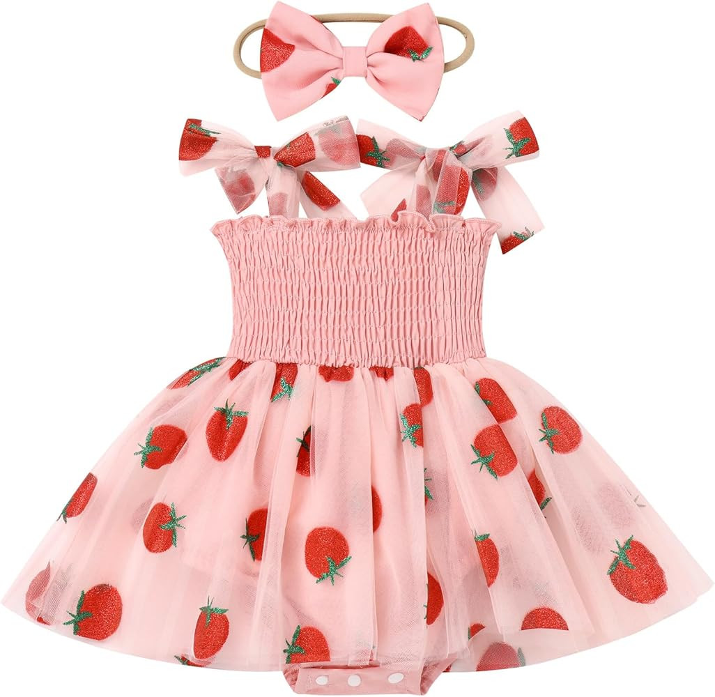 ODASDO Baby Girls Toddler Kids Bowknot Strap Smocked Tulle Tutu Princess Dress with Headband Set ... | Amazon (US)