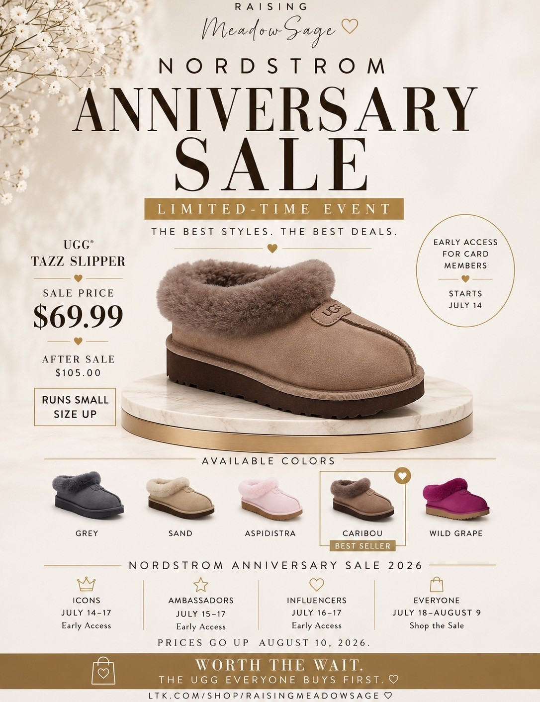 The slippers that sell out every single Anniversary Sale… and for good reason. 🤎

I’ve owned a lot of cozy shoes, but these UGG Tazz Slippers are the pair I reach for over and over. They’re ridiculously comfortable, easy to slip on, and somehow make leggings, denim, and matching sets look instantly more put together.

✨ Anniversary Sale Price: $69.99 (regularly $105)

✔️ Runs small — size up
✔️ The Caribou color is my top pick
✔️ Perfect for school drop-offs, errands, coffee runs, and cozy mornings at home

If they’re on your wishlist, don’t wait—this color is usually one of the first to disappear.

Comment UGGS and I’ll send you the link. 🤍

#NordstromAnniversarySale #UGGTazz #UGGSlippers #LTKStyle #LTKFinds