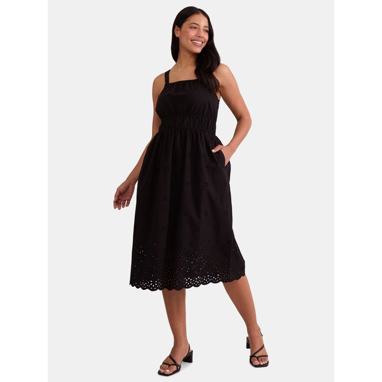 Time and Tru Women's Midi Eyelet Dress, Sizes XS-XXXL | Walmart (US)