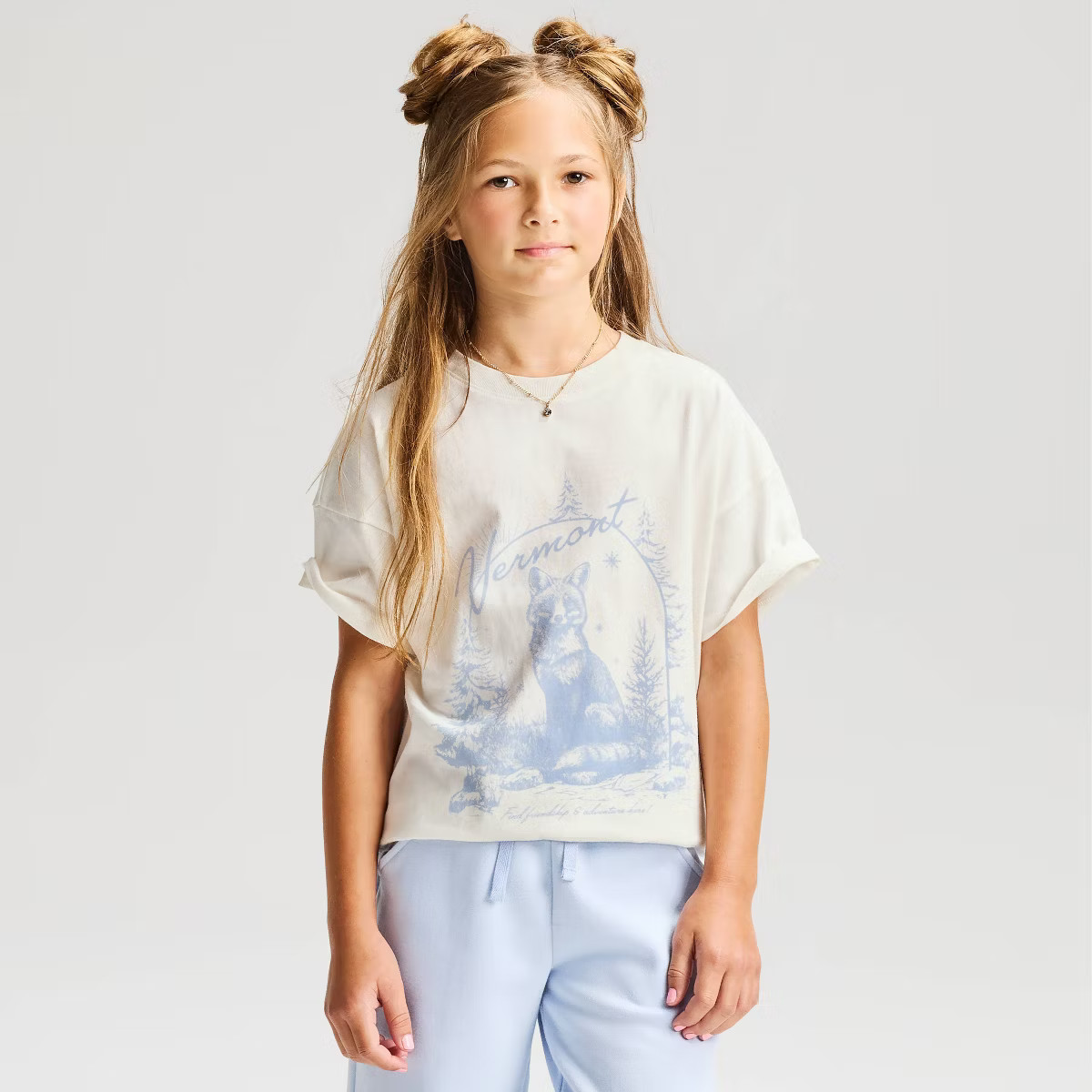 Girls' Short Sleeve Oversized Fox Graphic T-Shirt - Cat & Jack\u2122 Cream L | Target
