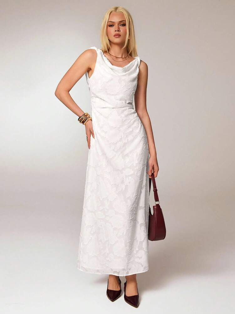 Avantive White,Summer,Elegant,Tropical,Cocktail Sleeveless Draped Neck Solid Color Long Dress,Women's Formal Luxury Chic Business Casual Party Prom Outfits | SHEIN