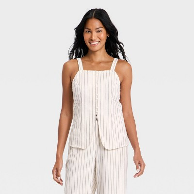 Women's Sleeveless Luxe Linen Vest - A New Day™ Cream Striped XL | Target